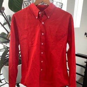Mens Red Cotton Button Up